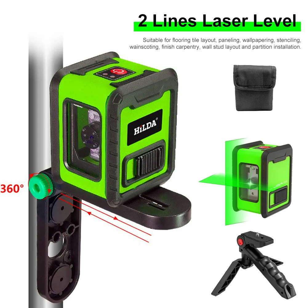 2 Linhas de Auto-nivelamento do Nível do Laser do Laser do Verde do Nível Vertical e Horizontal e a Linha Transversal Poderoso Feixe de Laser de Linha Sem Bateria