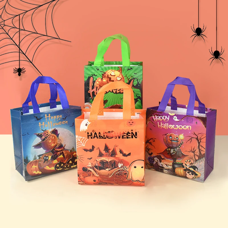 4Pcs de Doces de Halloween Saco de Presente de Abóbora Espírito Cookies Snack-Sacos do Empacotamento de Nãotecido Crianças Felizes Festa de Halloween Decoração