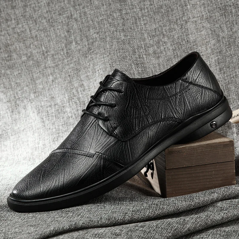 Primavera Outono de Couro Genuíno Mens Sapatos Casuais Estilo Britânico Nova Moda de Luxo Calçados masculinos de Não-deslizamento de Luxo Oxfords resistente