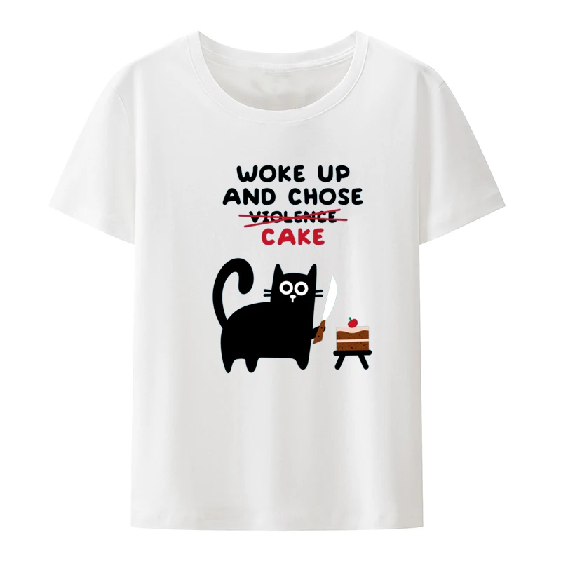 Bolo de Gato Engraçado Gráfico Slim Interessantes T-shirt de Impressão Padrão de Letras Confortável De Mujer Clássico Blusa Única Blusa T-shirts