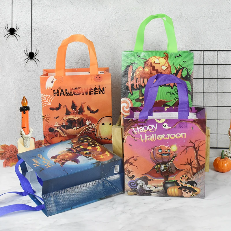 4Pcs de Doces de Halloween Saco de Presente de Abóbora Espírito Cookies Snack-Sacos do Empacotamento de Nãotecido Crianças Felizes Festa de Halloween Decoração
