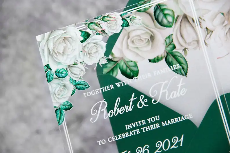 Acrílico fazer parte de mariage deco mariage boda de acrílico, convites, cartões de visita atacado convites de casamento verde envelopes
