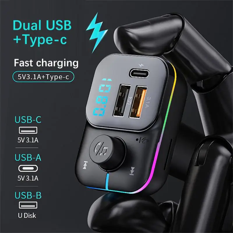 Luz colorida Leitor de MP3 do Carro Carregador Multifuncional compatível com Bluetooth Mãos-livres Transmissor FM Carro Dual USB Carregador Rápido