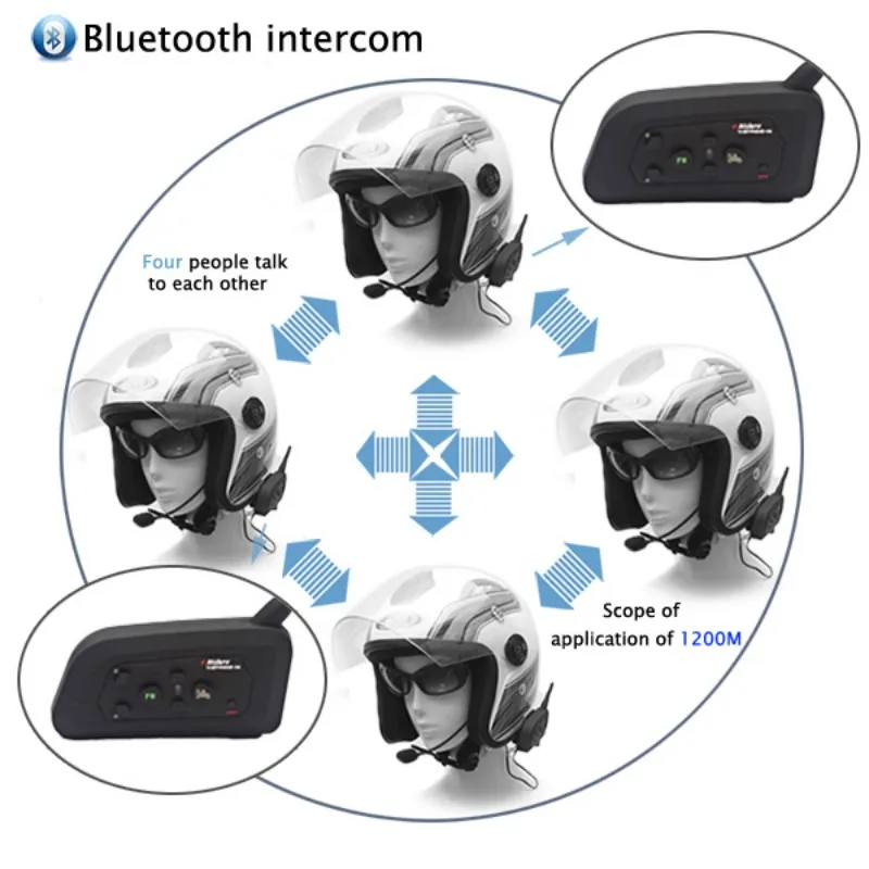 NOVO 1200M V4 Pro BT Multi Interfone Bluetooth Intercom Impermeável FM Motocicleta Fone de ouvido Auricular Communicator 4 Pilotos