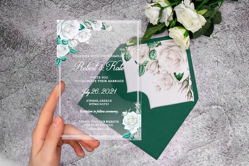 Acrílico fazer parte de mariage deco mariage boda de acrílico, convites, cartões de visita atacado convites de casamento verde envelopes