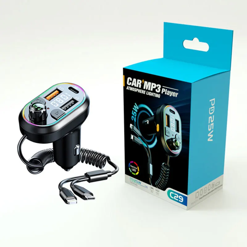 Bluetooth Transmissor FM Adaptador de 25W PD Carga Rápida do Carregador do Usb do Kit para Carro Mp3 Player Modulador FM Receptor de Áudio do Carro