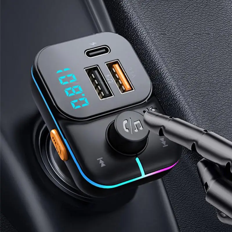 Luz colorida Leitor de MP3 do Carro Carregador Multifuncional compatível com Bluetooth Mãos-livres Transmissor FM Carro Dual USB Carregador Rápido