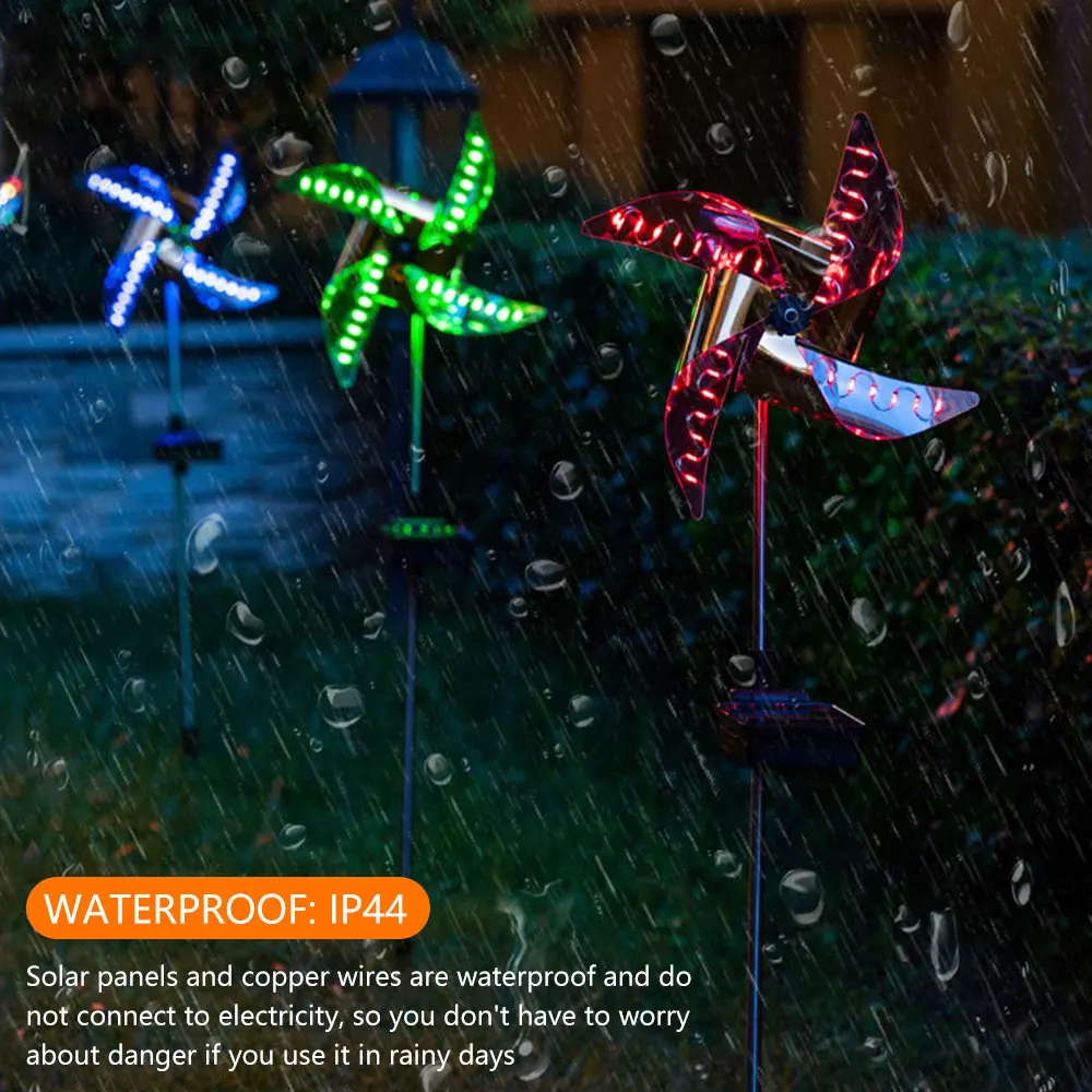 LED Solar Moinho de vento Estaca Luzes ao ar livre IP44 Waterproof Jardim Terra de Luz a Paisagem Gramado Lâmpada LED Inteligente para o Pátio 2023