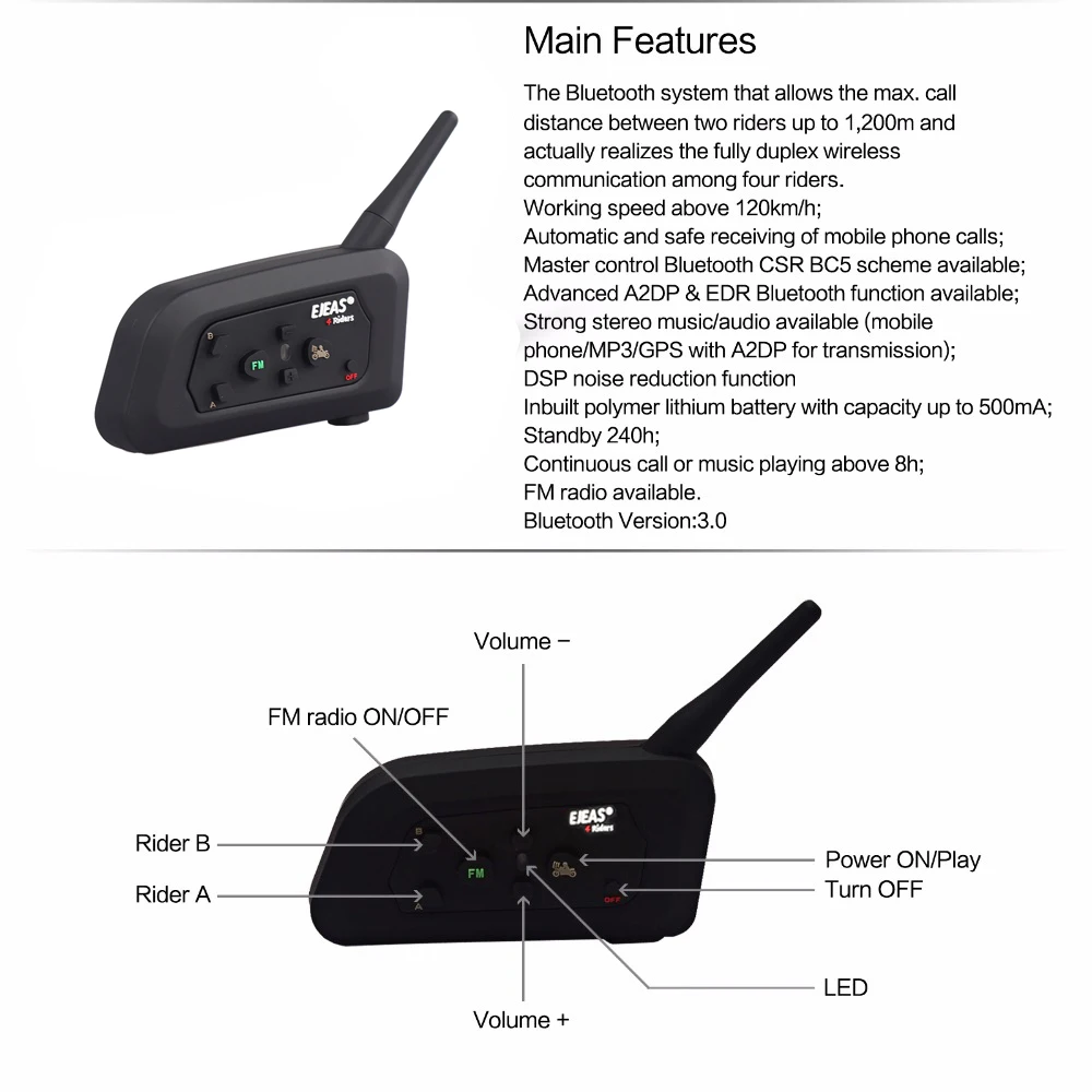 NOVO 1200M V4 Pro BT Multi Interfone Bluetooth Intercom Impermeável FM Motocicleta Fone de ouvido Auricular Communicator 4 Pilotos