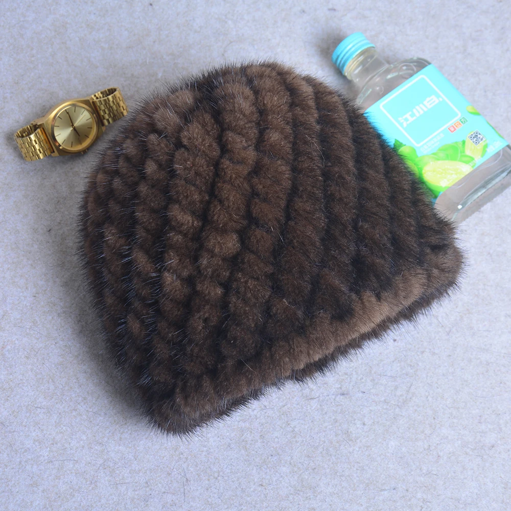 Real Natural de Vison Chapéus para Mulheres de Inverno de Tricô Orelha Quente de Duas cores para Combinar Pac Cruz-tecer Com a Nova Moda de chapéus de pêlo