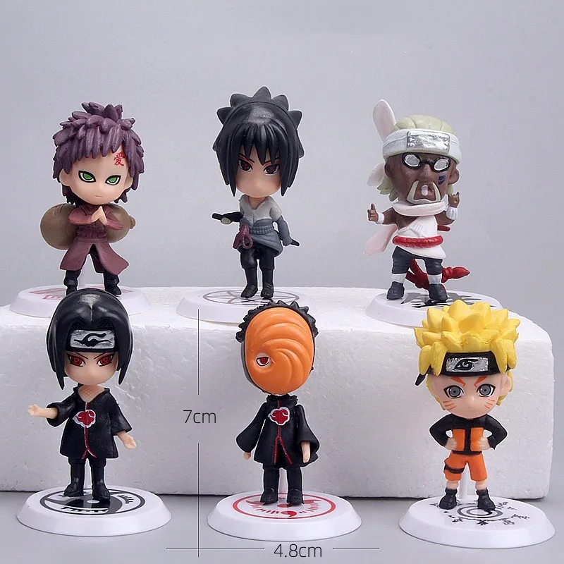6PCS Naruto Boneca Kawaii Figura de Ação Uzumaki Naruto, Kakashi, Uchiha Sasuke, Itachi Desktop Decoração brinquedo