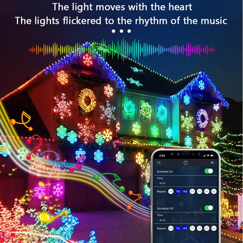 Sonho Cor de LED Luzes de corda Bluetooth APLICATIVO de Música WS2812B RGBIC Iluminação Endereçável Individualmente Festa de Aniversário de Casamento Garland