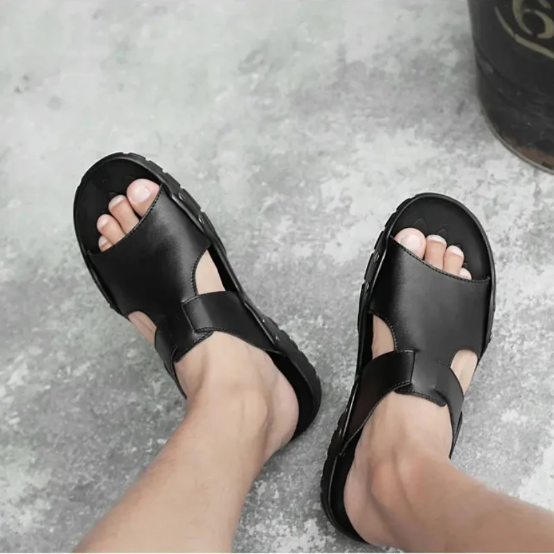 Valstone XL tamanhos 52 Dividir Chinelos de Couro para os Homens verão Quente da venda slides Sandálias sapatos de Praia (flip flops homens sandalia Preta