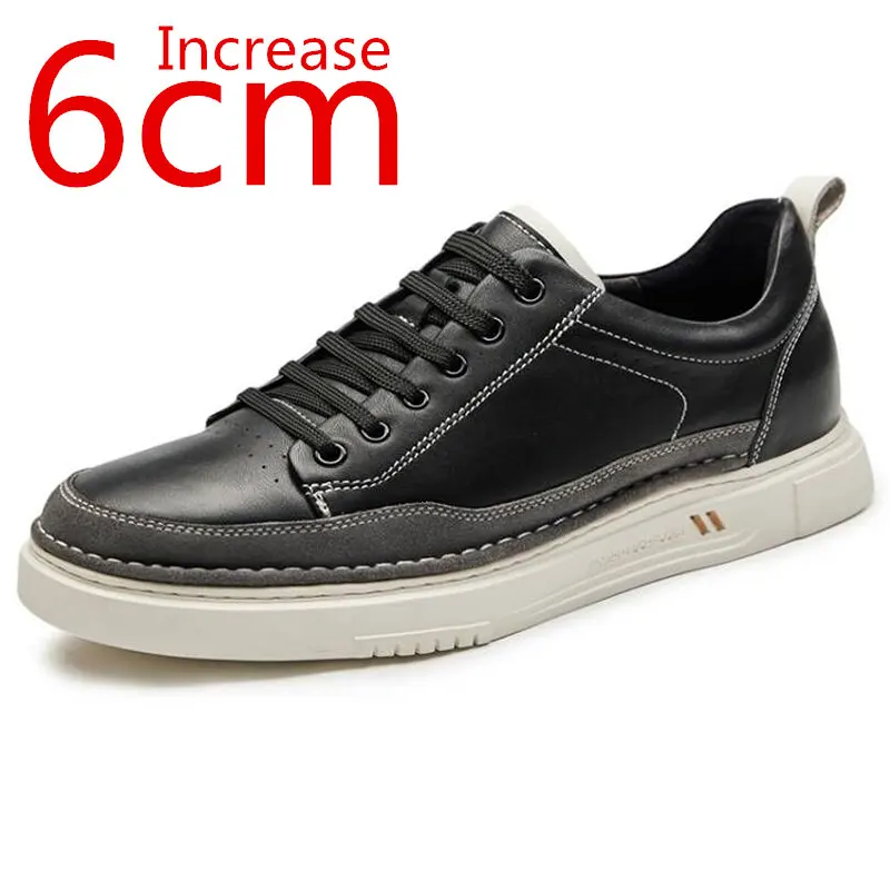 Primavera/outono de Couro aumento de Sapatos Moda masculina Invisível Interior Aumentado Casual Maré de Pequena e Sapatos Brancos, Aumento de 6cm Homens