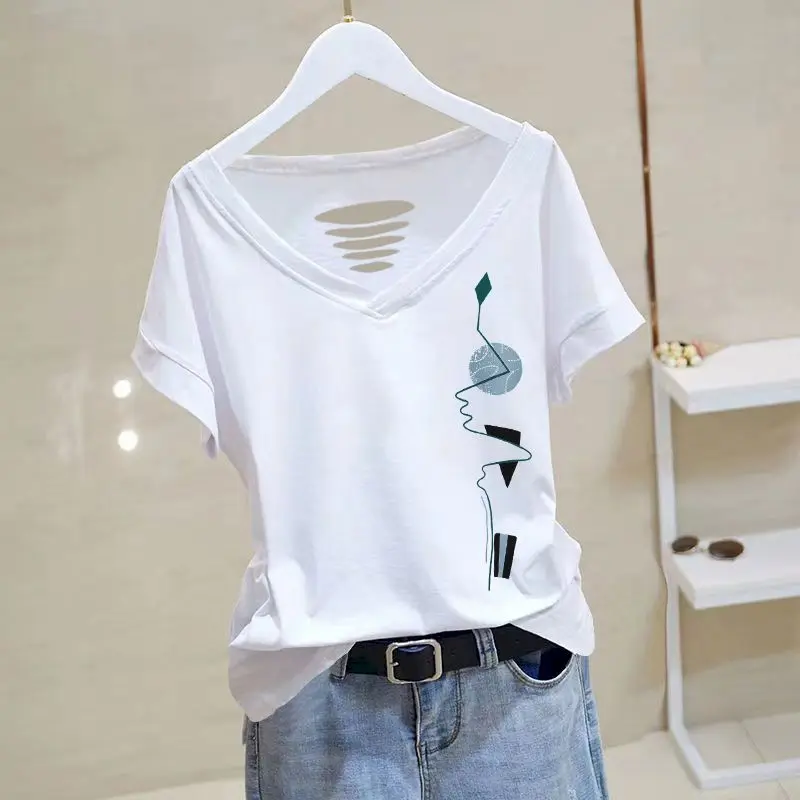 100% Algodão T-shirts Mulheres Expostas a Clavícula Desgin de Manga Curta Tops 2023 Tendência do Verão Fino T-Shirt coreano V-pescoço Camiseta Y2k
