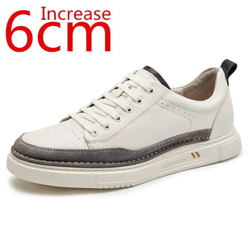 Primavera/outono de Couro aumento de Sapatos Moda masculina Invisível Interior Aumentado Casual Maré de Pequena e Sapatos Brancos, Aumento de 6cm Homens