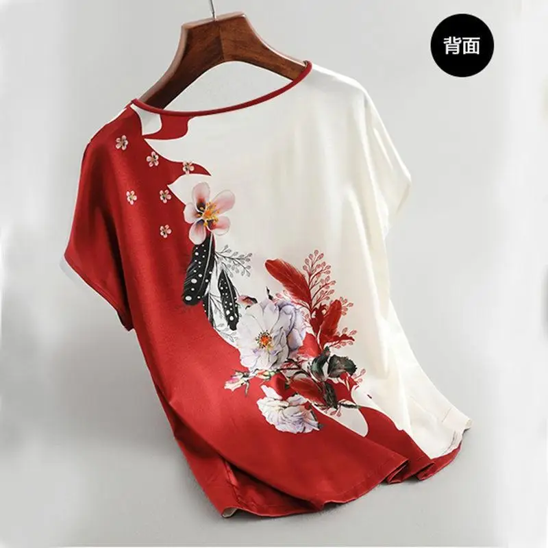 Moda de Gelo Seda das Mulheres T-Shirts de Verão de Impressão de Camisetas de meia-Idade a Idosos, Mães de Manga Curta Casual Tops Femininos 4XL 2023