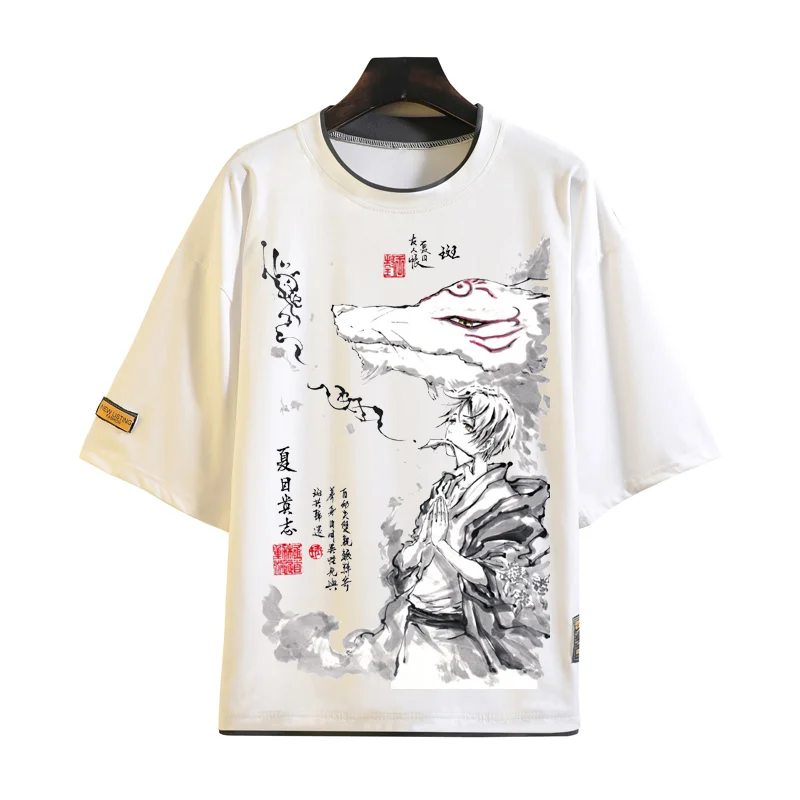 Novo Natsume Yuujinchou Natsume de Amigos T-shirt de Cosplay Anime Tinta lavagem de pintura de T-shirt Manga Curta