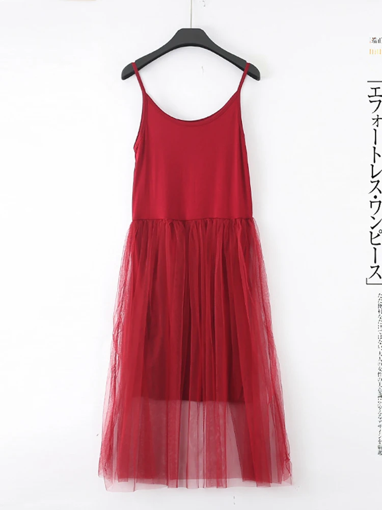 Primavera das Mulheres Vestido de Verão gaze Spaghetti Strap Fairy Princess Dress Feminino Elegante, O decote em Malha Puff Vestidos