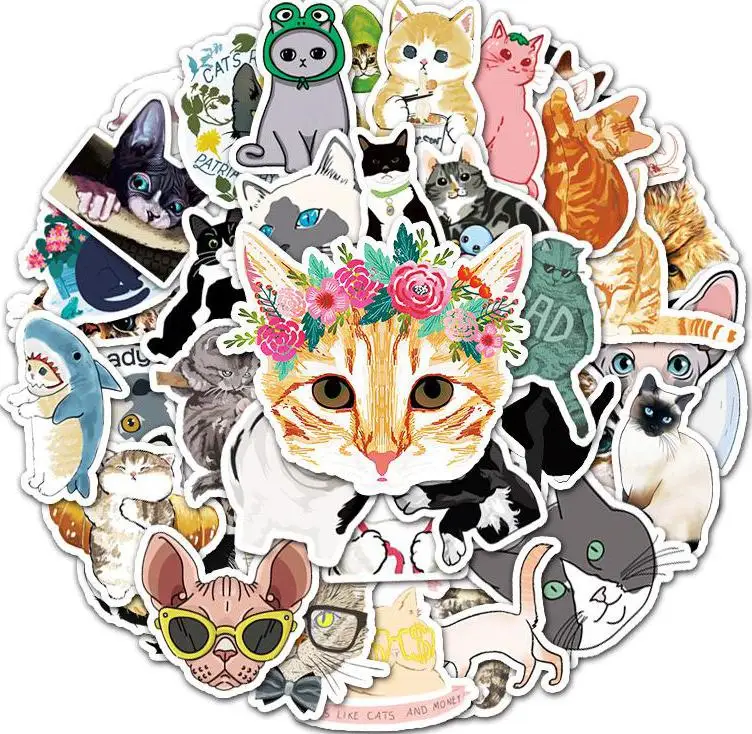 10/30/50pcs Kawaii Animal Bonito Gato dos desenhos animados do Graffiti animal de Estimação da Família Adesivos Presente Caderno Janela de Parede do Copo de Água Carrinho Popular