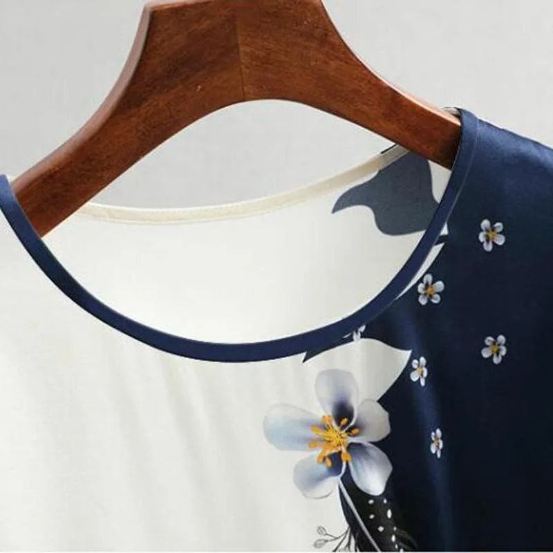 Moda de Gelo Seda das Mulheres T-Shirts de Verão de Impressão de Camisetas de meia-Idade a Idosos, Mães de Manga Curta Casual Tops Femininos 4XL 2023