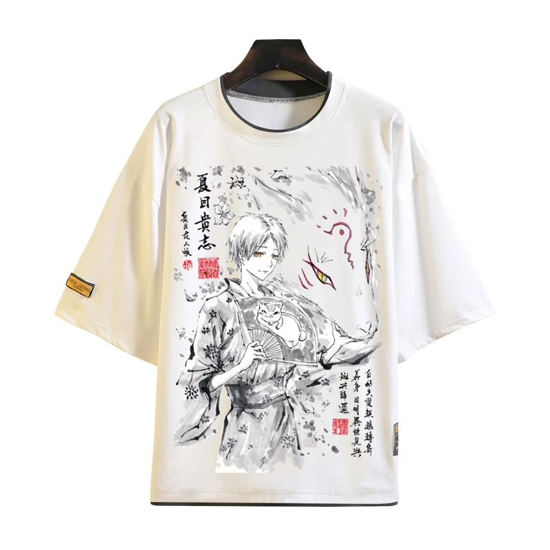 Novo Natsume Yuujinchou Natsume de Amigos T-shirt de Cosplay Anime Tinta lavagem de pintura de T-shirt Manga Curta